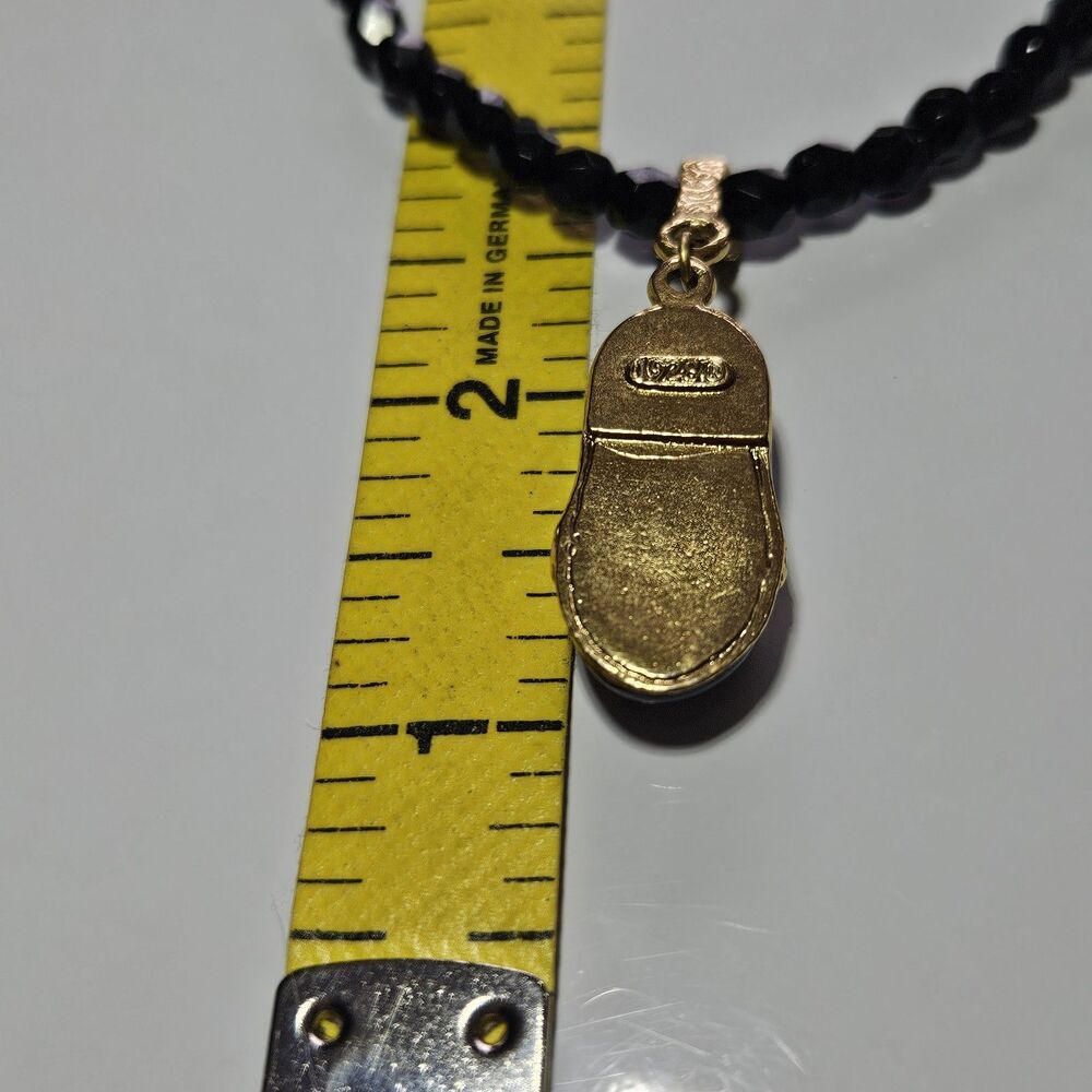 *Sale* 1928 Faceted Black Bead Necklace Gold Tone Shoe Pendant 16.5-19.5" - Picture 7 of 14